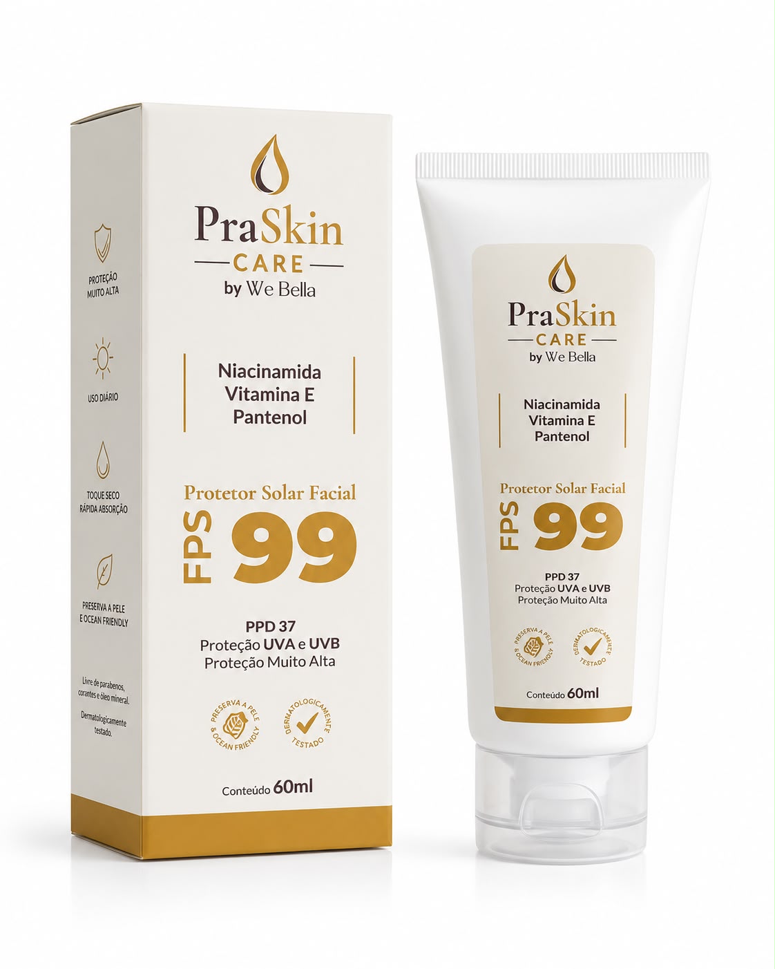 Protetor Solar Facial FPS 99 PPD 37 PraSkin Care by We Bella 60ml