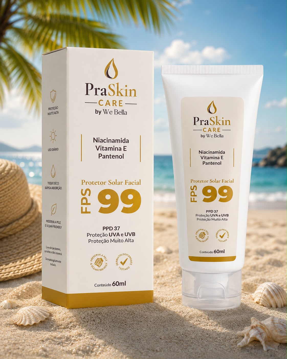 Protetor Solar Facial FPS 99 PPD 37 PraSkin Care by We Bella 60ml